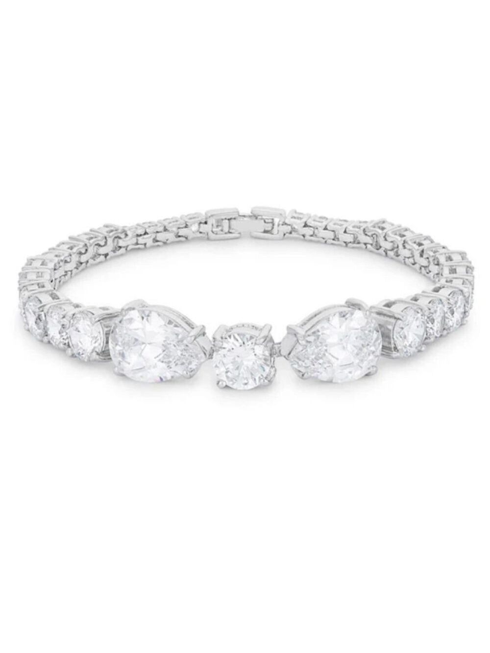 23ct Elegant Pear Round Simulated Diamond Tennis Bracelet Rhodium Plated, NEW